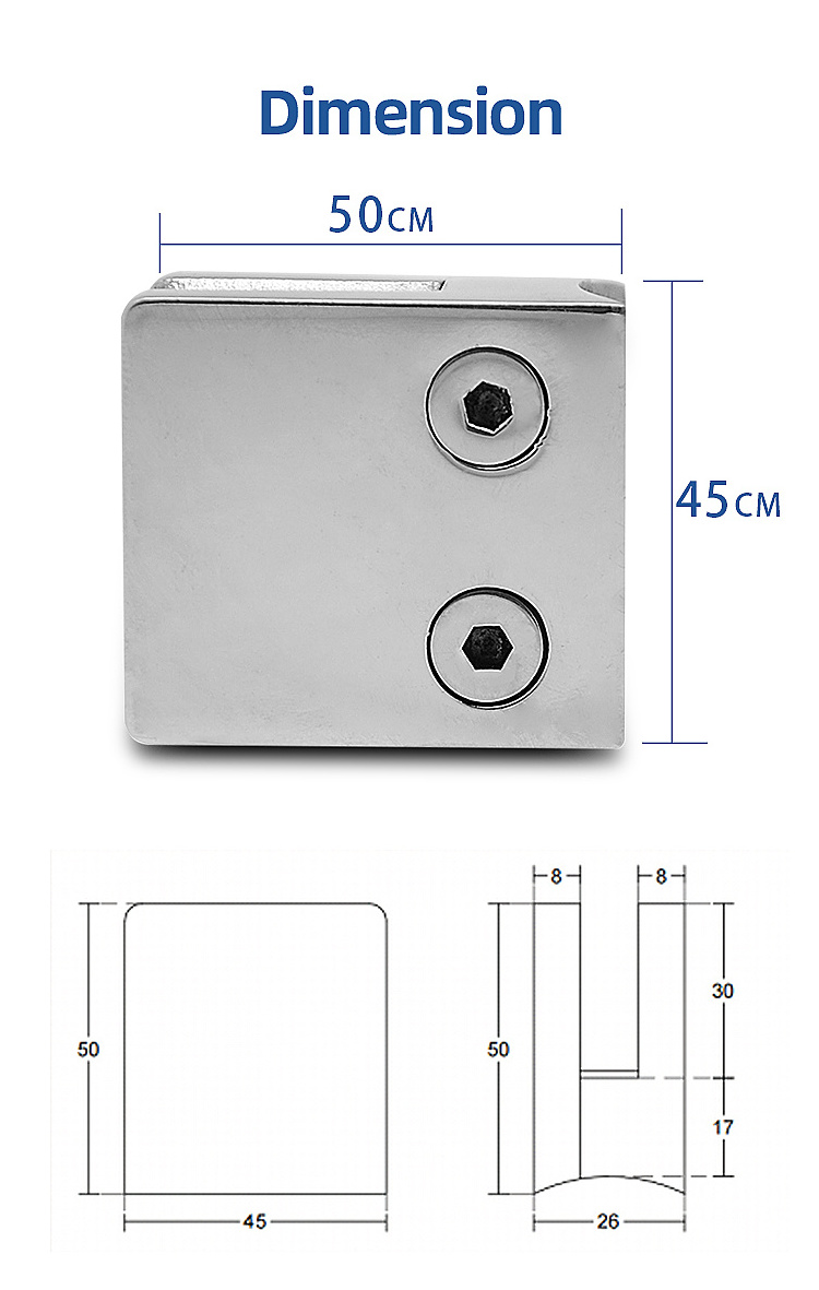 Wall Mounted Fixed Glass Holder Connector 0 Degree Square Zinc Alloy Brass Stainless Steel Shower Door Glass Clamp Corner Clamp