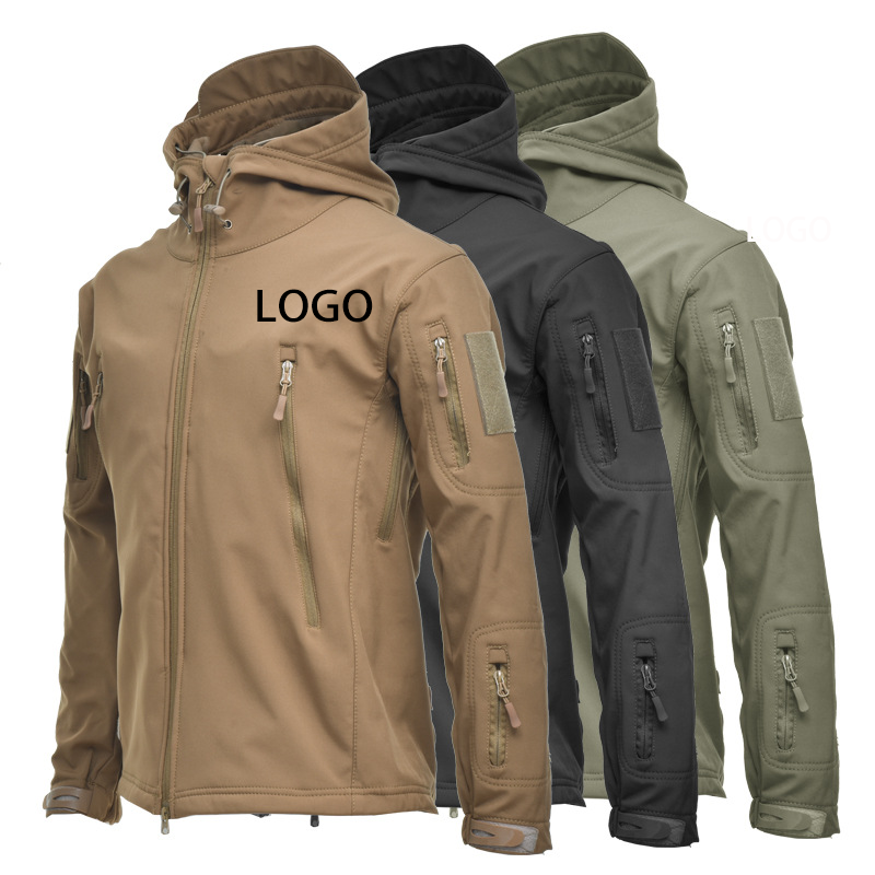 Outdoor Camping Hunting Hiking Hooded Jacket Custom Winter Waterproof Softshell Black Tactical Bomber Jacket For Men