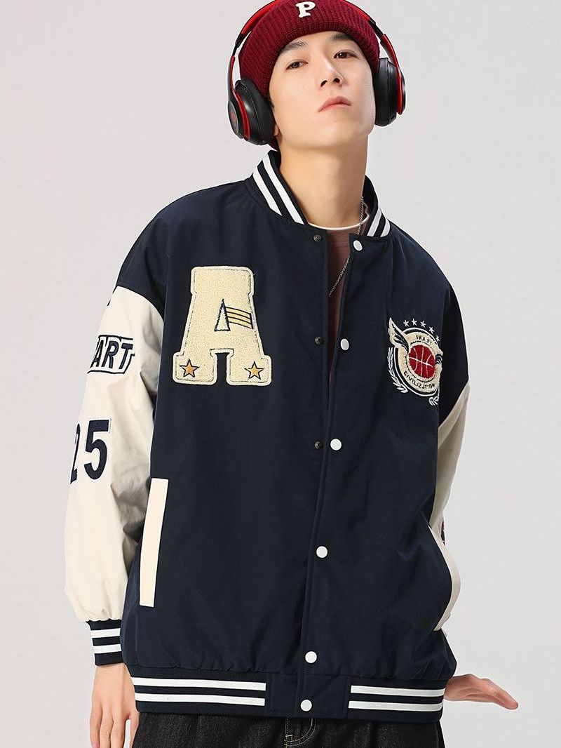 Korean Black White Orange Green Varsity Jacket for Men High Quality Blank Custom Crop Varsity Baseball Jacket with Collar