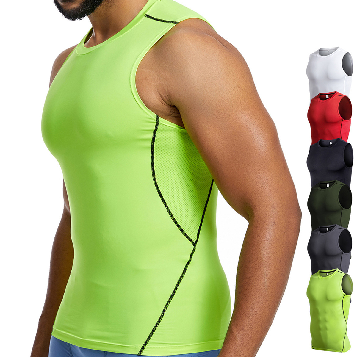 Multi Color US Size 100% Polyester White Wife Beater Tight Sleeveless Fitness Elastic String Compression Tank Tops For Men