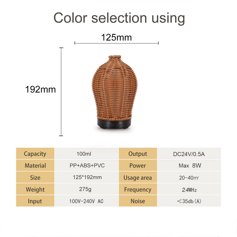 USB ultrasonic 7-color rattan bamboo environmentally friendly ultrasonic aroma diffuser essential oil ball cold mist humidifier