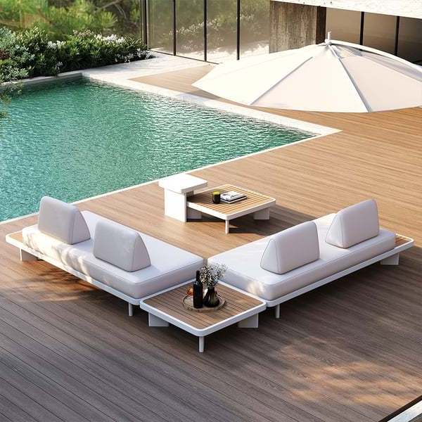 5 Pieces Balcony Patio Garden Outdoor Furniture Modern L Shape Sectional Outdoor Sofa Set