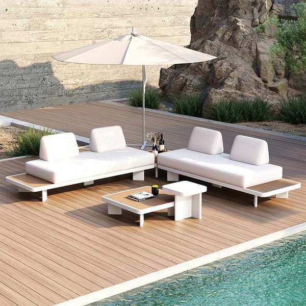 5 Pieces Balcony Patio Garden Outdoor Furniture Modern L Shape Sectional Outdoor Sofa Set