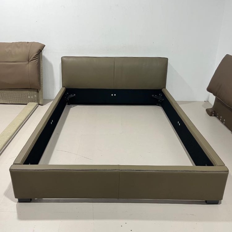 Orangefurn large size bed wood structure leather cover plastic legs king super single bed frame