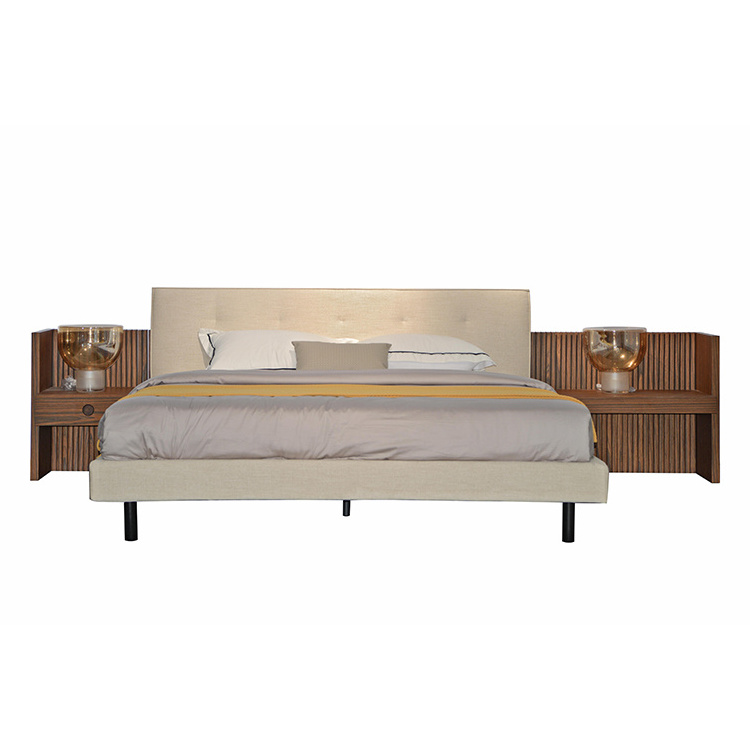 Orangefurn italian modern design low profile luxury solid wood tufted fabric velvet bed frame