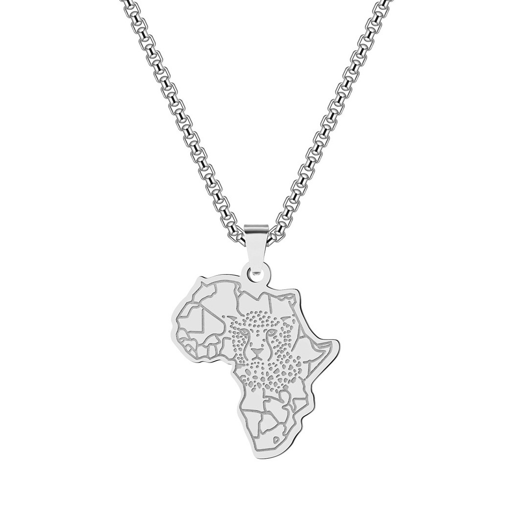 Popular wholesale hip-hop personalized Leopard African map stainless steel pendant necklace