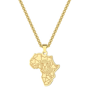 Popular wholesale hip-hop personalized Leopard African map stainless steel pendant necklace