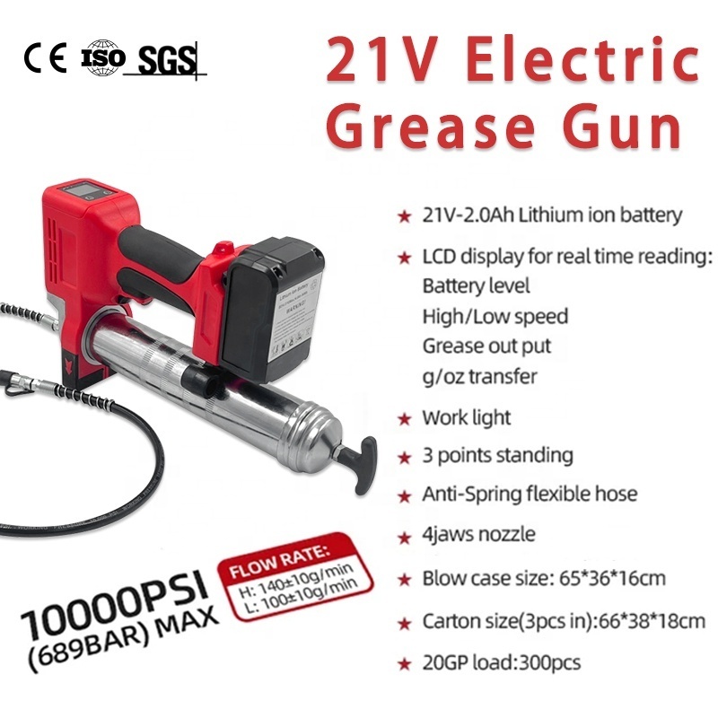 Heavy-duty 21v 400cc large power capacity professional rechargeable battery electric grease gun for excavators