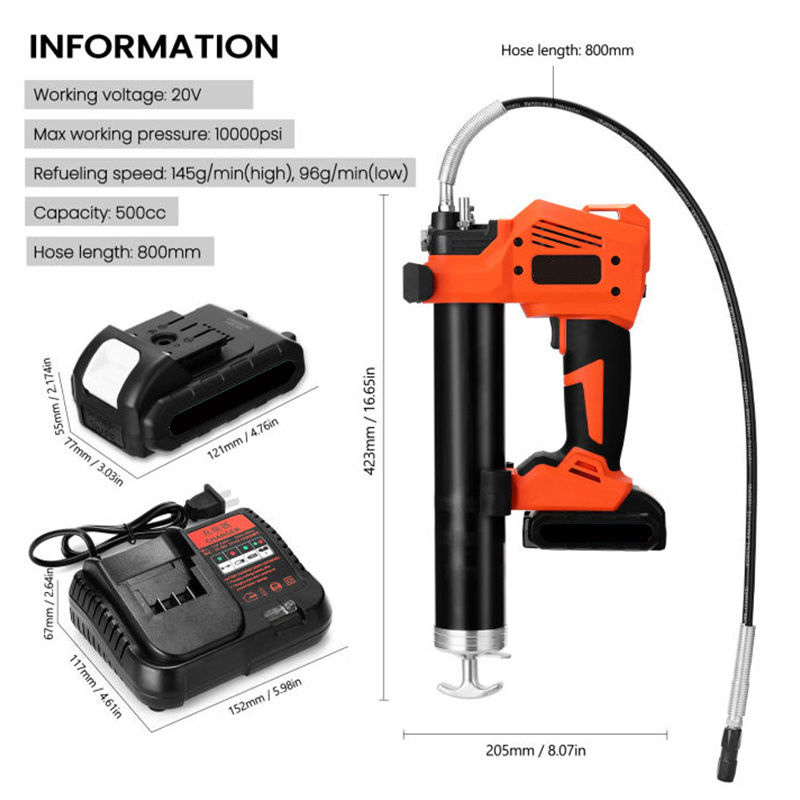 10000PSI 20V electric grease pump battery operated powered High-pressure Excavator Grease Gun electric cordless grease gun