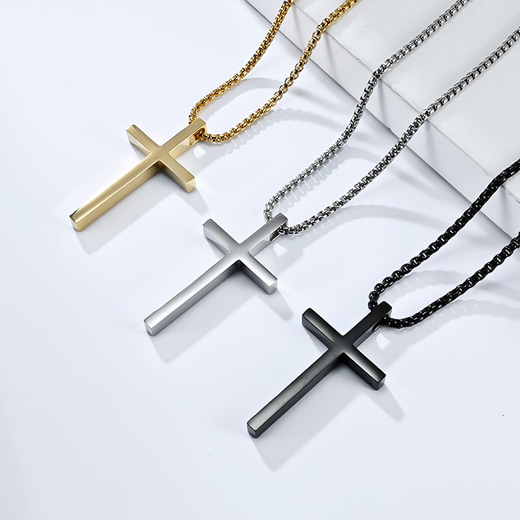 Fashion New Titanium Stainless Steel Silver Cross Necklace Christian Prayer Pendant for Men Women unisex