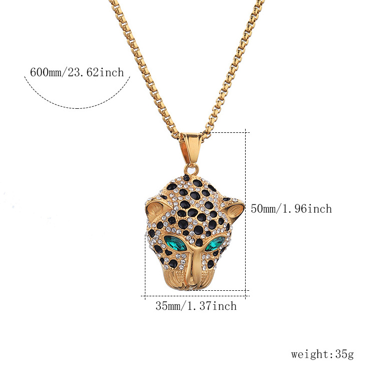 Dainty 316 l high quality Stainless Steel 18K Gold Jewelry Necklaces Green Eyes Leopard Head Diamond Pendant Necklace for Women