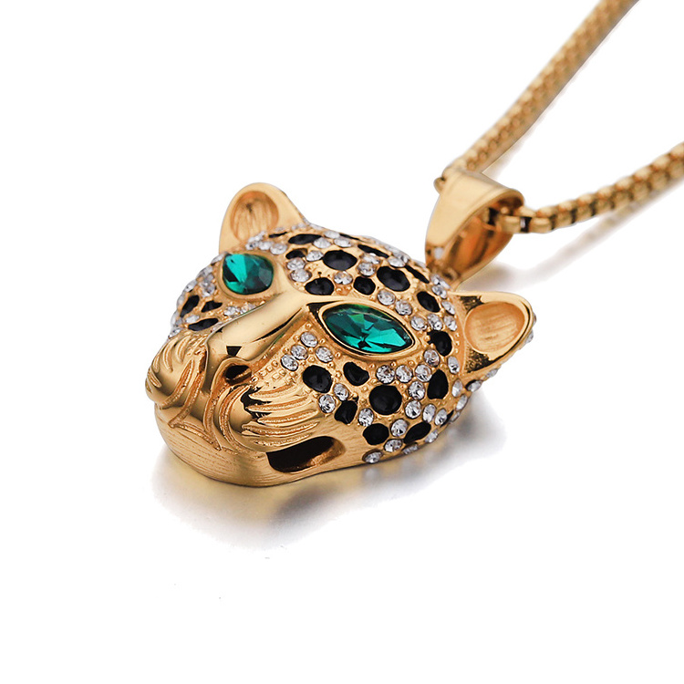 Dainty 316 l high quality Stainless Steel 18K Gold Jewelry Necklaces Green Eyes Leopard Head Diamond Pendant Necklace for Women