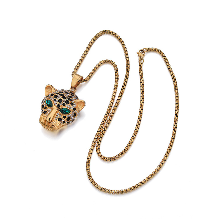 Dainty 316 l high quality Stainless Steel 18K Gold Jewelry Necklaces Green Eyes Leopard Head Diamond Pendant Necklace for Women