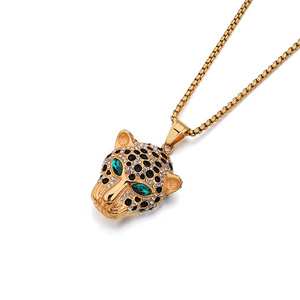 Dainty 316 l high quality Stainless Steel 18K Gold Jewelry Necklaces Green Eyes Leopard Head Diamond Pendant Necklace for Women