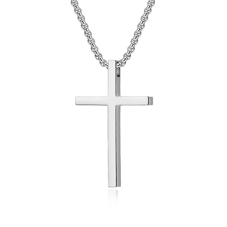 Fashion New Titanium Stainless Steel Silver Cross Necklace Christian Prayer Pendant for Men Women unisex