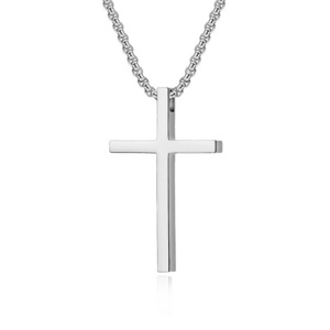 Fashion New Titanium Stainless Steel Silver Cross Necklace Christian Prayer Pendant for Men Women unisex