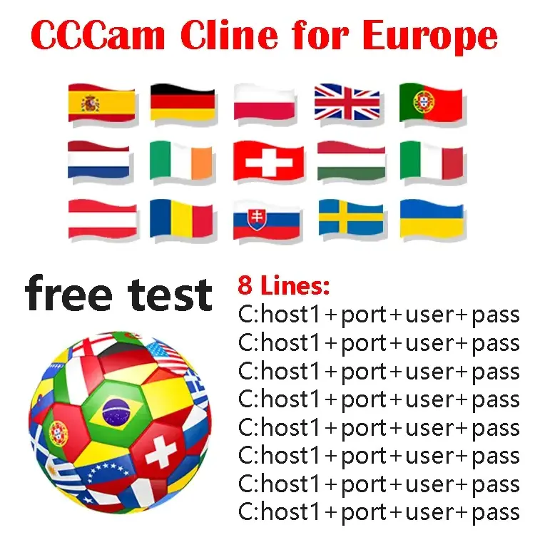 Cccam Oscam Europe 8 Lines Poland Germany Slovakia UK Italy Austria for Satellite TV Receiver Free Test Cccam Cline