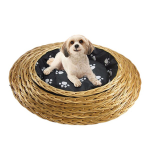 Handmade High Quality Multifunction Wholesale Wicker Knitted Pet House Rattan Outdoor Wooden Dog Bed