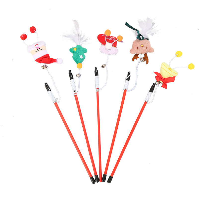 Manufacture Wholesale Custom Christmas Bulk Wand Teaser Interactive Stick Pet Cat Toy