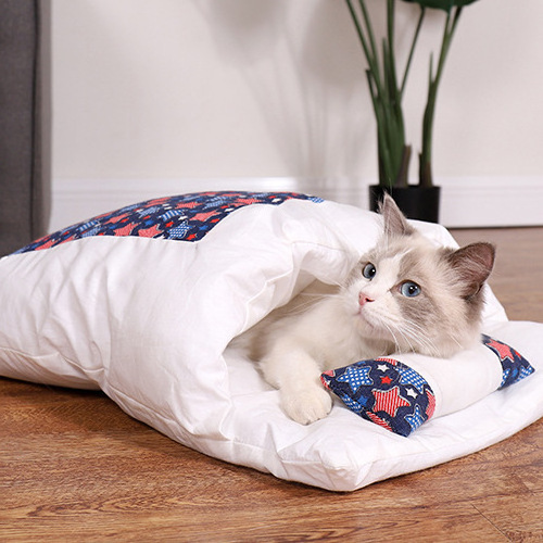 Japanese-style cat bed cat sleeping bag removable and washable pet bed for winter