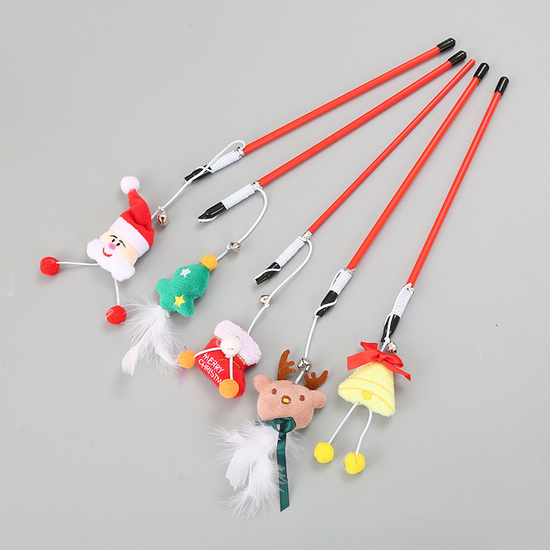 Manufacture Wholesale Custom Christmas Bulk Wand Teaser Interactive Stick Pet Cat Toy