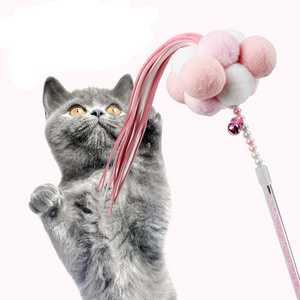 Wholesale Custom Colorful Cat Teaser Stick Interactive Cat Ball Toys with bells