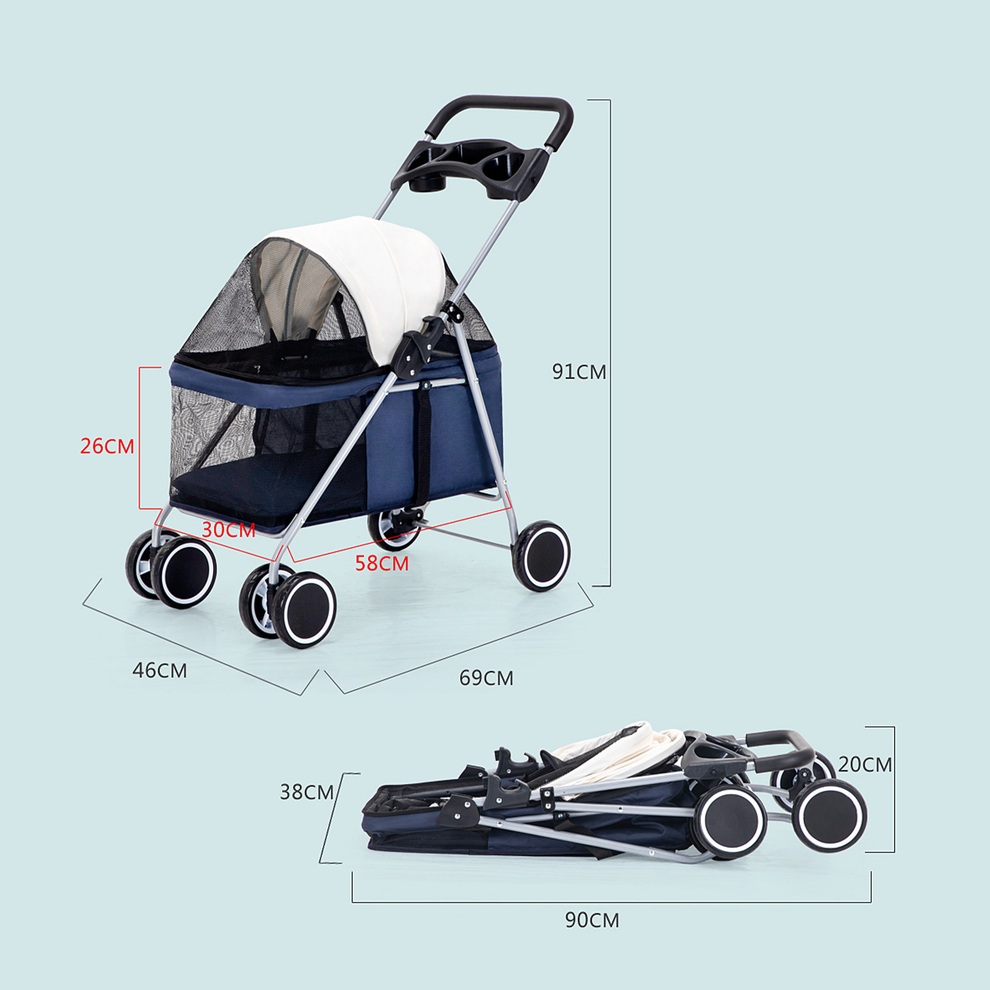 Stable Light Weight One Handle Foldable Pet Stroller