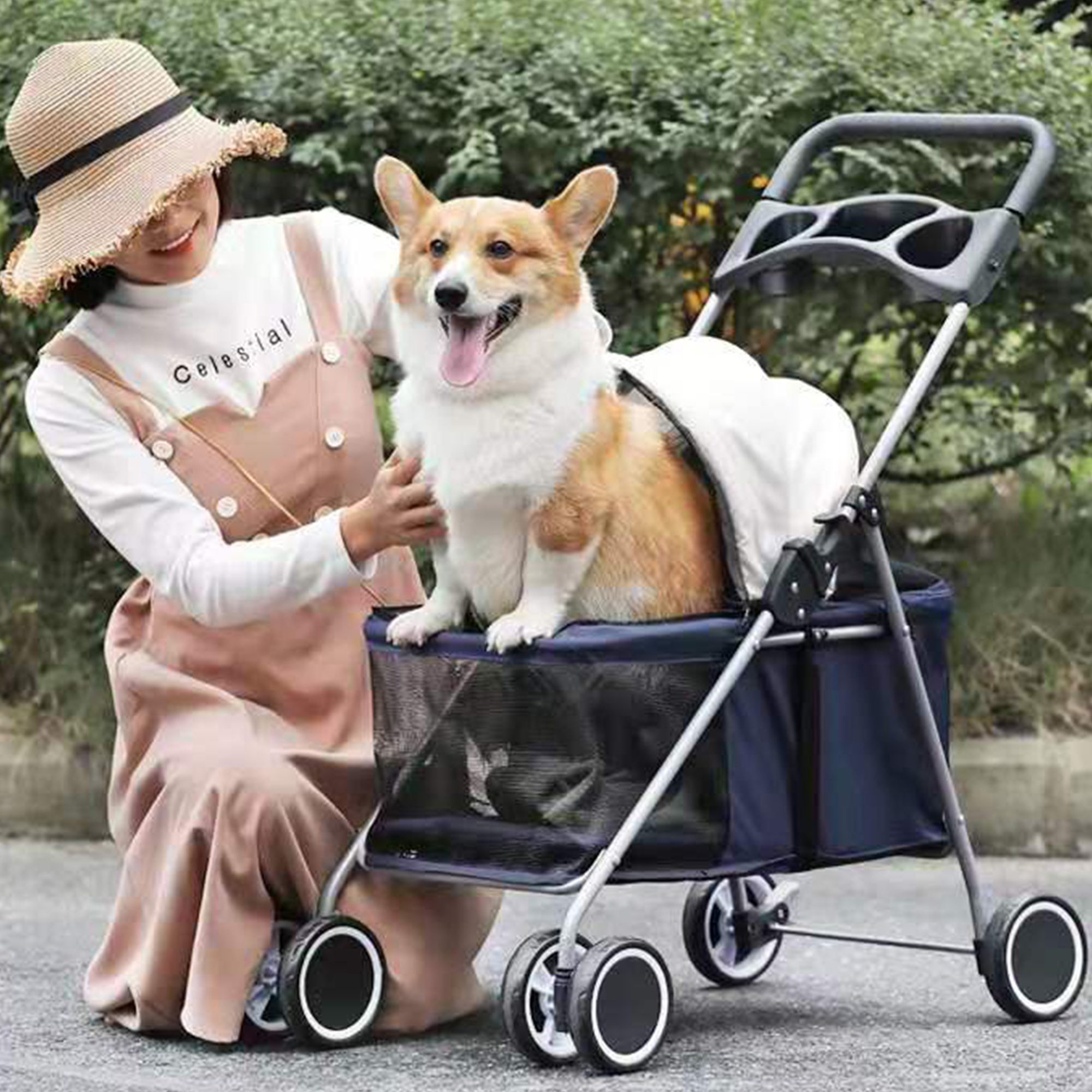 Stable Light Weight One Handle Foldable Pet Stroller