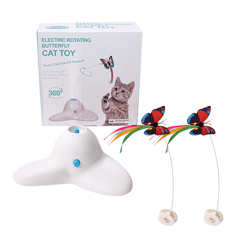 Wholesale Plastic Wire Battery Electric Pet Cat Teaser Toy Rotating Butterfly Funny Cat Teaser Stick