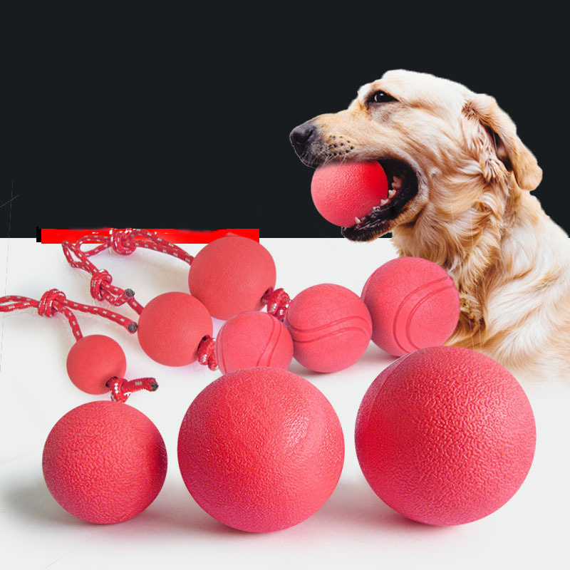 Wholesale Dental Care Teeth Cleaning Durable Natural Rubber Pet solid Ball Dog Rubber Toy training String bouncy ball