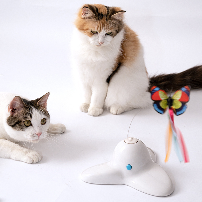 Wholesale Plastic Wire Battery Electric Pet Cat Teaser Toy Rotating Butterfly Funny Cat Teaser Stick