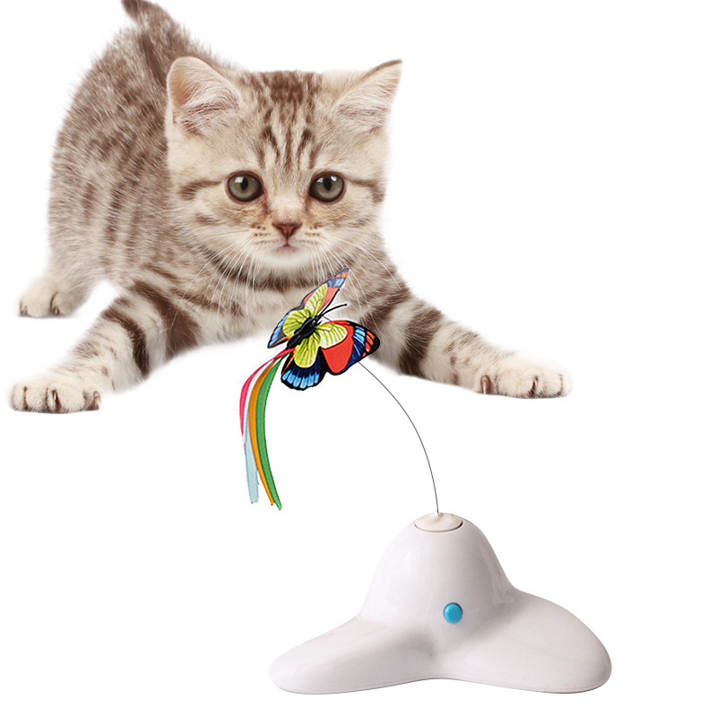 Wholesale Plastic Wire Battery Electric Pet Cat Teaser Toy Rotating Butterfly Funny Cat Teaser Stick