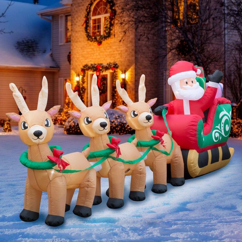 48 hours delivery Santa Claus On Sleigh Build-in Led Blow Up Christmas Party Outdoor Inflatable Decoration Elk Decorations