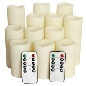 In Stock Flameless Flickering Battery Operated Ivory Real Wax Pillar LED Candles