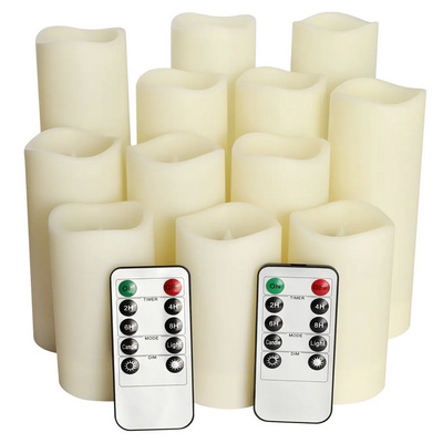 In Stock Flameless Flickering Battery Operated Ivory Real Wax Pillar LED Candles