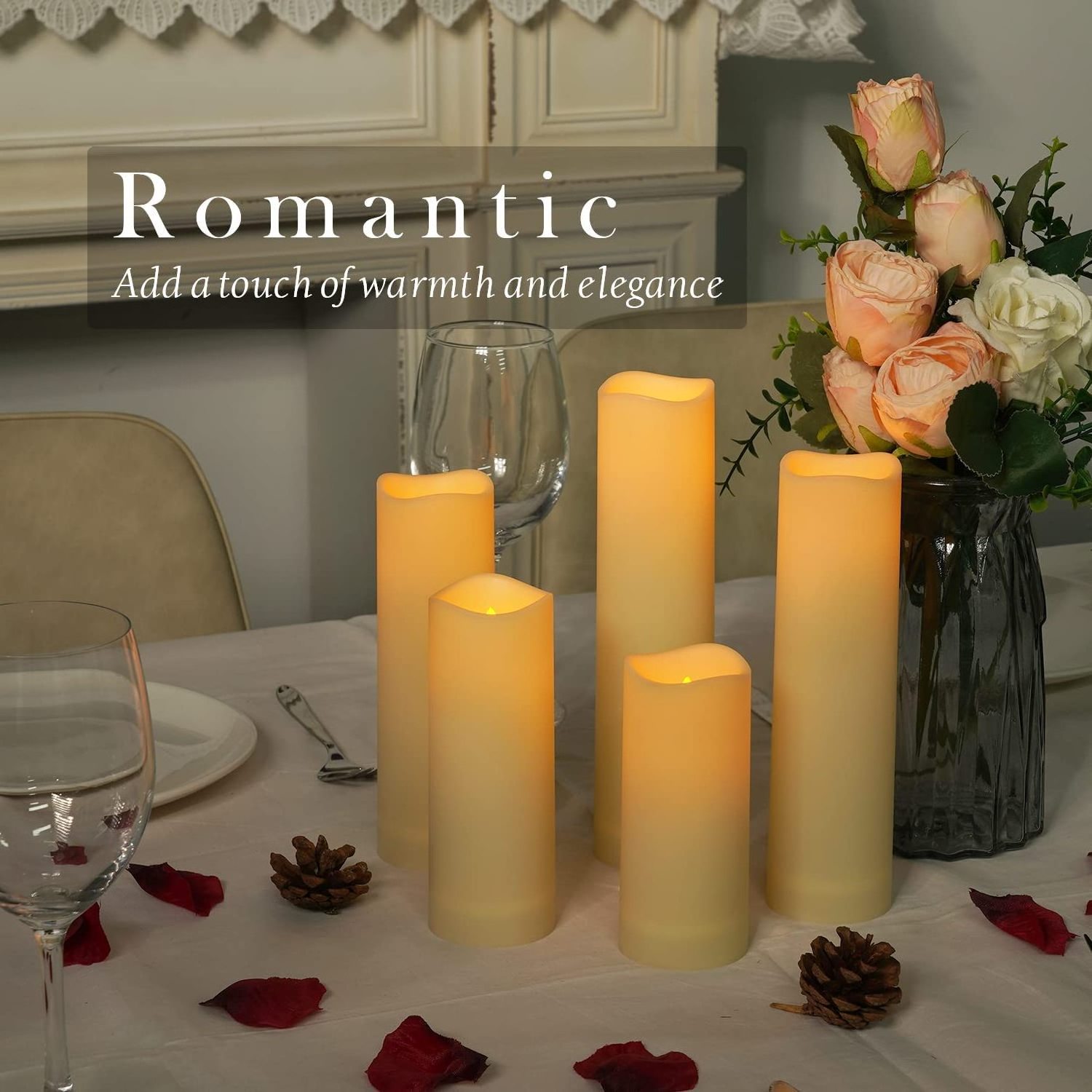 In Stock Flameless Flickering Battery Operated Ivory Real Wax Pillar LED Candles