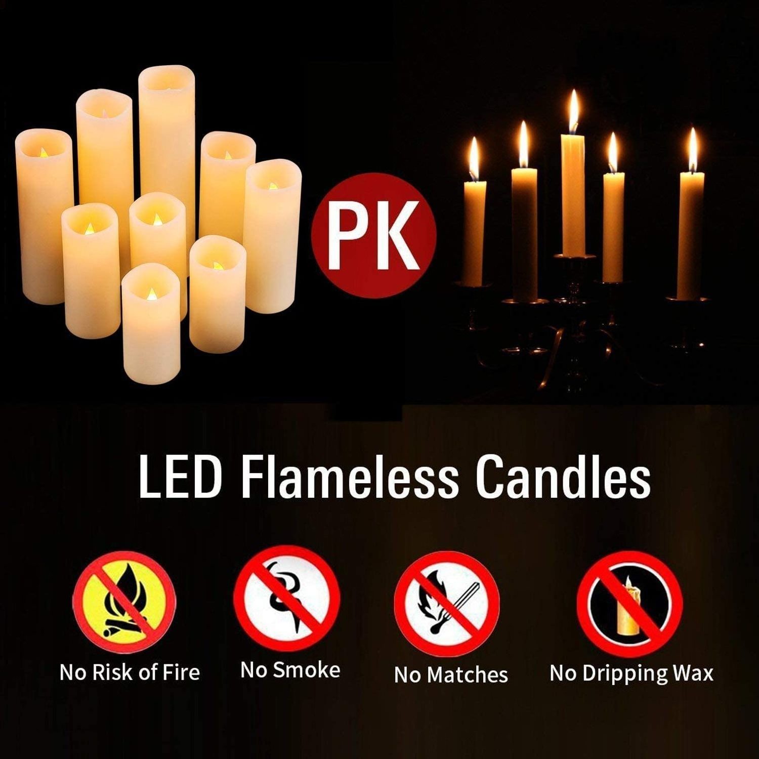 In Stock Flameless Flickering Battery Operated Ivory Real Wax Pillar LED Candles