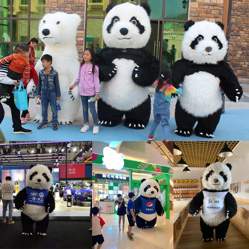 Inflatable Giant panda kolar bear 9cm Long Plush adult size inflatable panda mascot cosplay costumes stock