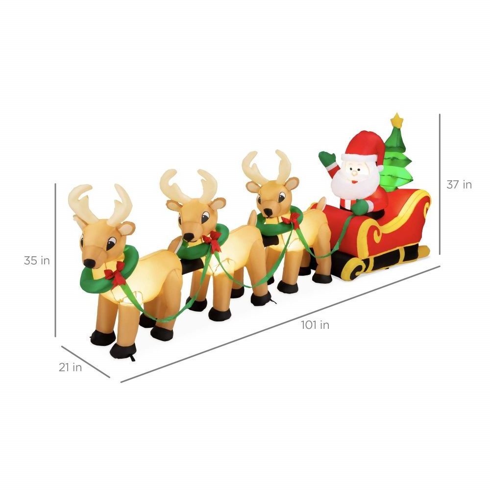 Christmas Inflatable Led Lighted Santa On Sleigh With Noel Reindeers And Gift Boxes Blow Up Outdoor Yard Decoration Inflatable