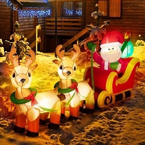 Christmas 8Ft Long Led Light Lawn Home Outside airblowen inflatables  Santa-Claus Sitting On Sleigh Reindeer