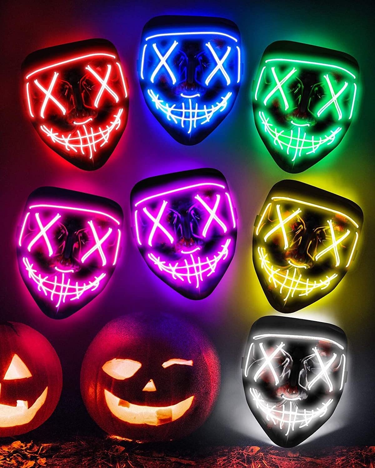 2023 Hot Selling Neon Party Halloween  Led  Mask Rave Purge Mask Cold Light Halloween Scare Black Bloody Mask