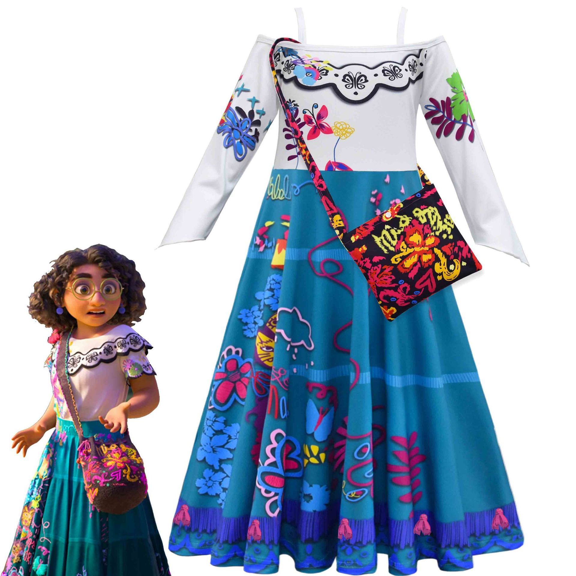 dropshipping Summer Fancy Encanto Movie Birthday Twirl Cosplay Kids Girl Princess Mirabel Dress Cosplay Costume