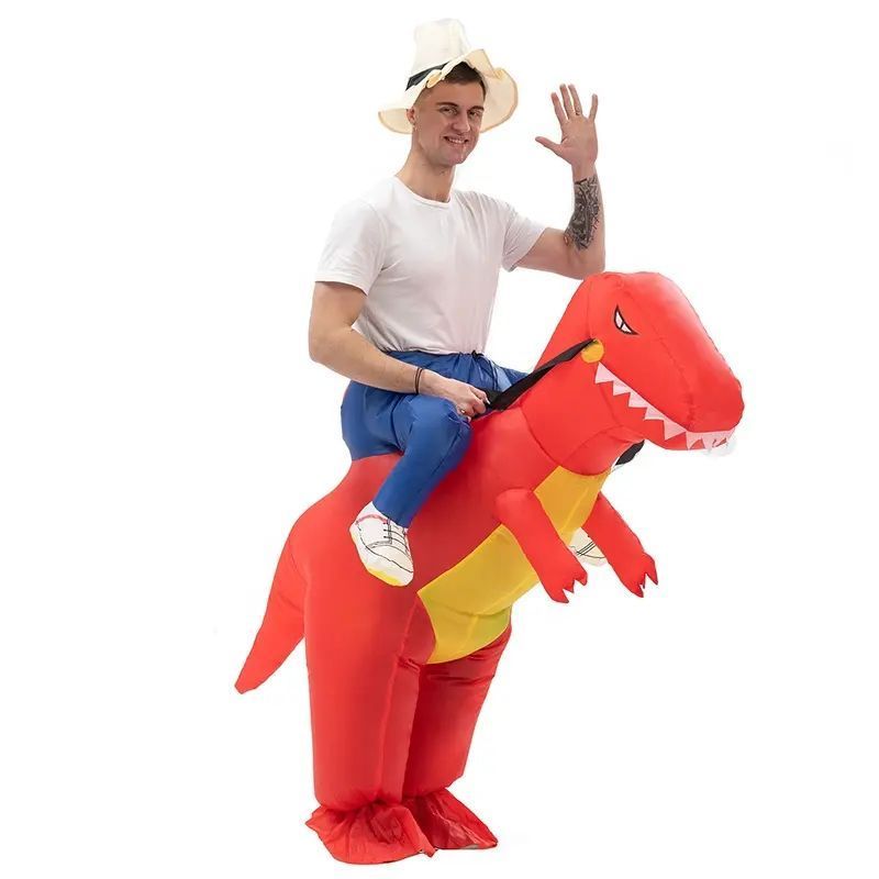 Halloween Funny Party Cosplay Crazy Jurassic T Rex Dinosaur Fat Muscle Adult Suit Red Fire Inflatable Dragon Costume