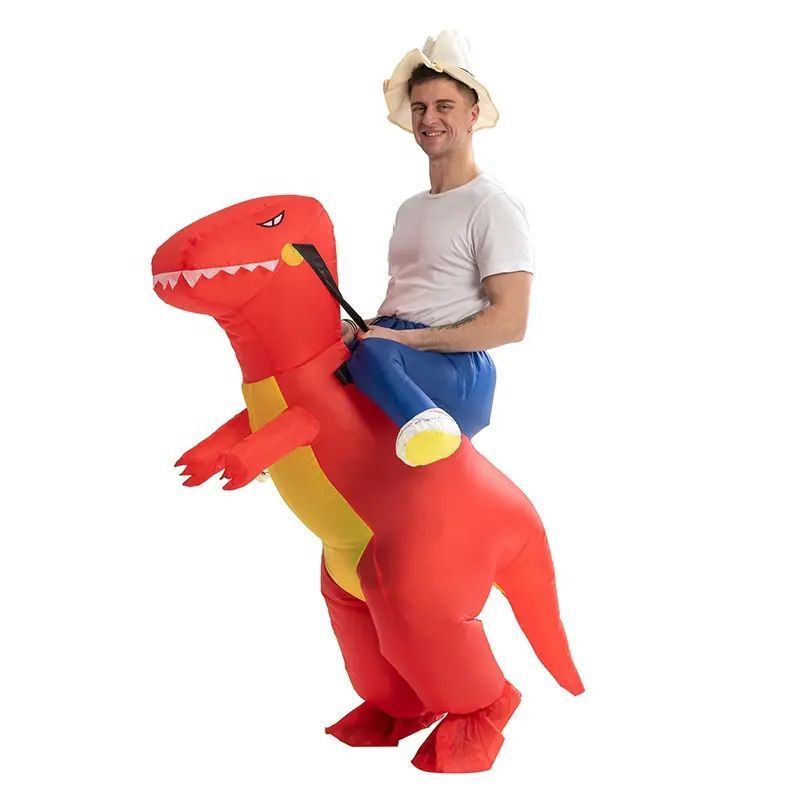 Halloween Funny Party Cosplay Crazy Jurassic T Rex Dinosaur Fat Muscle Adult Suit Red Fire Inflatable Dragon Costume