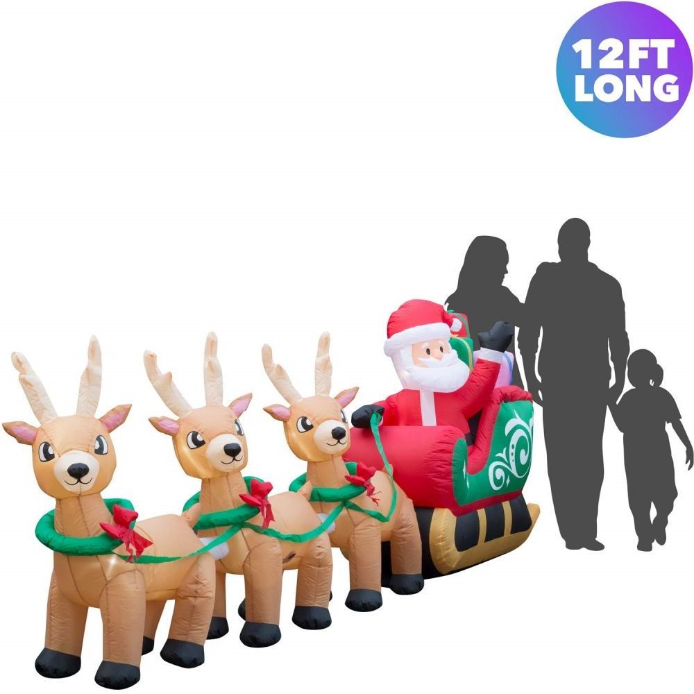 48 hours delivery Santa Claus On Sleigh Build-in Led Blow Up Christmas Party Outdoor Inflatable Decoration Elk Decorations