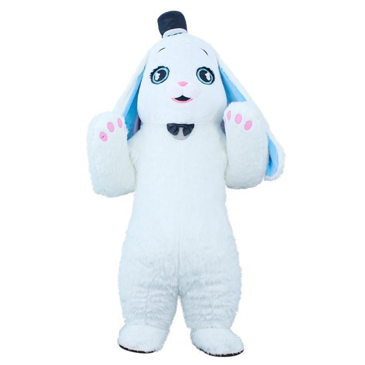 Inflatable Long Ear Rabbit Blue Bunny Clothing Plush Wearable Costume Mascot For Adult