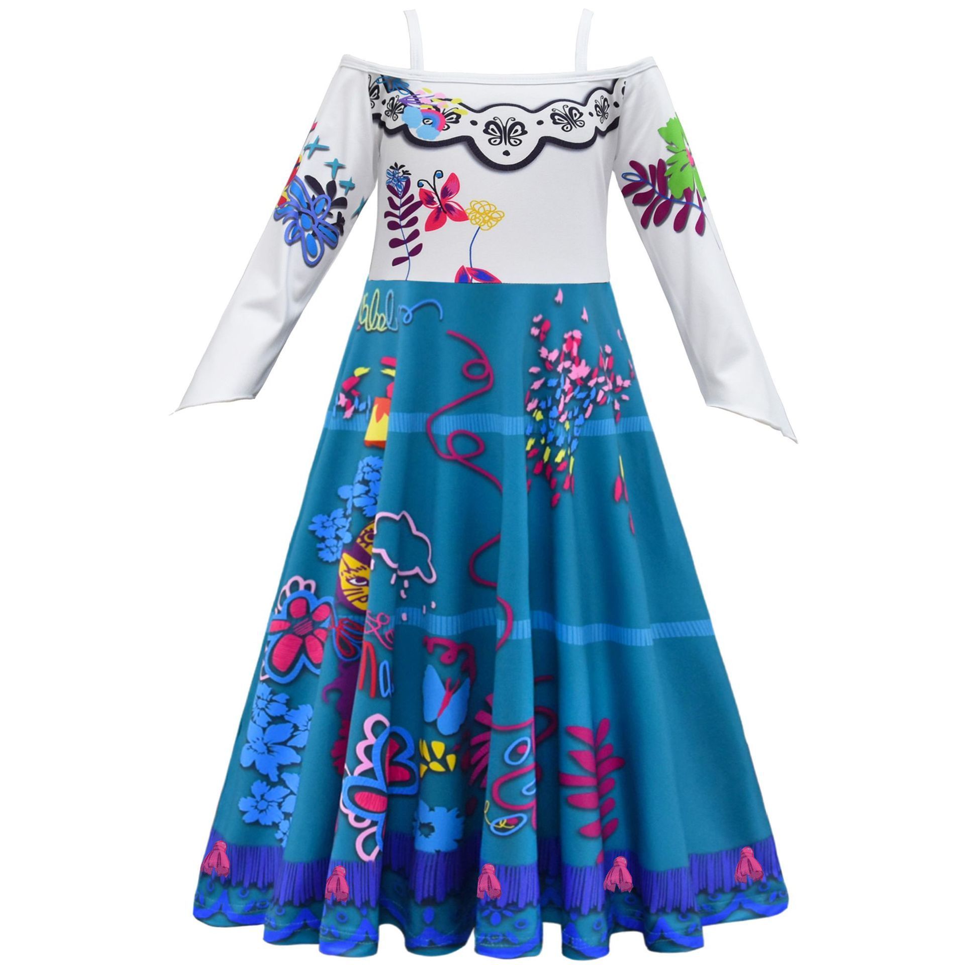 dropshipping Summer Fancy Encanto Movie Birthday Twirl Cosplay Kids Girl Princess Mirabel Dress Cosplay Costume