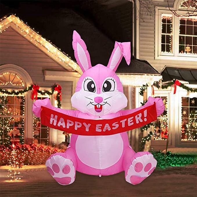 Factory Customized Easter Bunny Inflatable Pink Cute Rabbit with Built-in LED Lights Blow Up Yard Decoration Garden Lawn Indoor