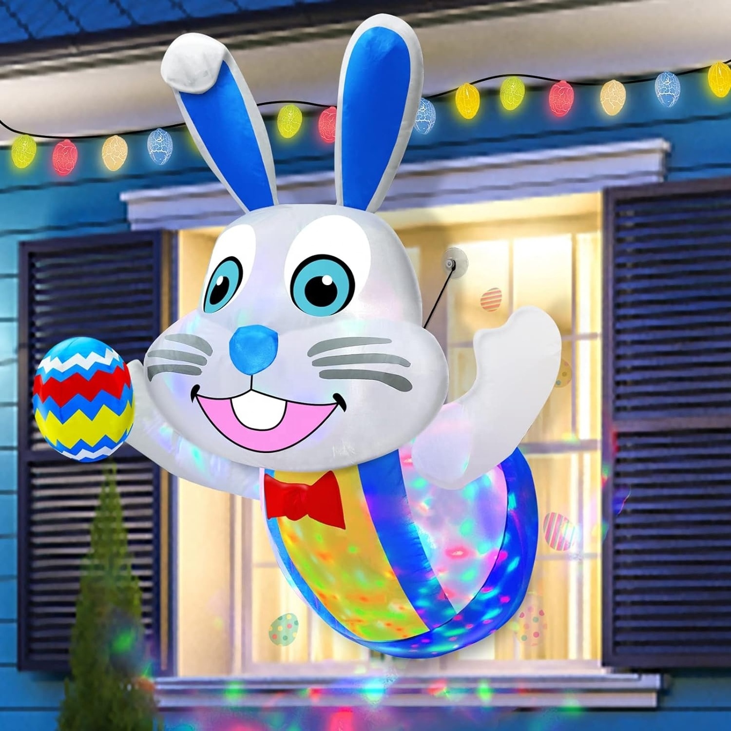 Easter Inflatable Outdoor Decorations Bunny Blow Up Lean Out From Window  with Built-in LED Lights Blow Up Yard