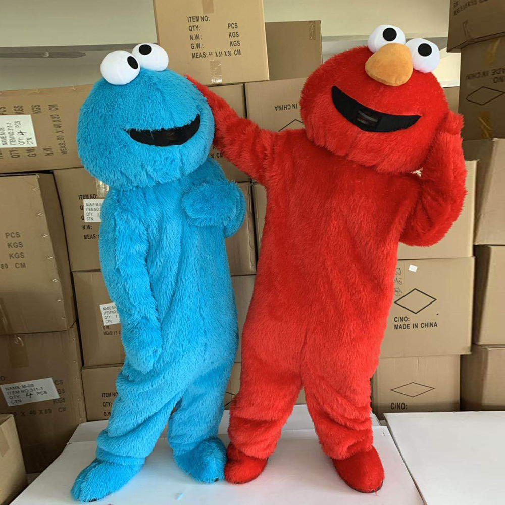 Factory OEM Sesame Street Cookie Monster Elmo Mascot Cartoon Character Costume Red Blue Adult Halloween Cosplay